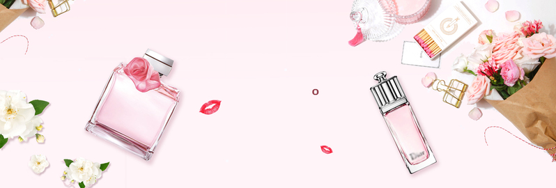 天猫新款香水促销，花瓣粉色创意banner设计素材，JPG/PSD格式下载