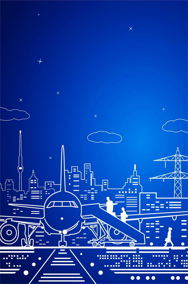 飞机翱翔城市间，插画背景模板，高清JPG图片，文艺清新风格，AI格式设计素材下载