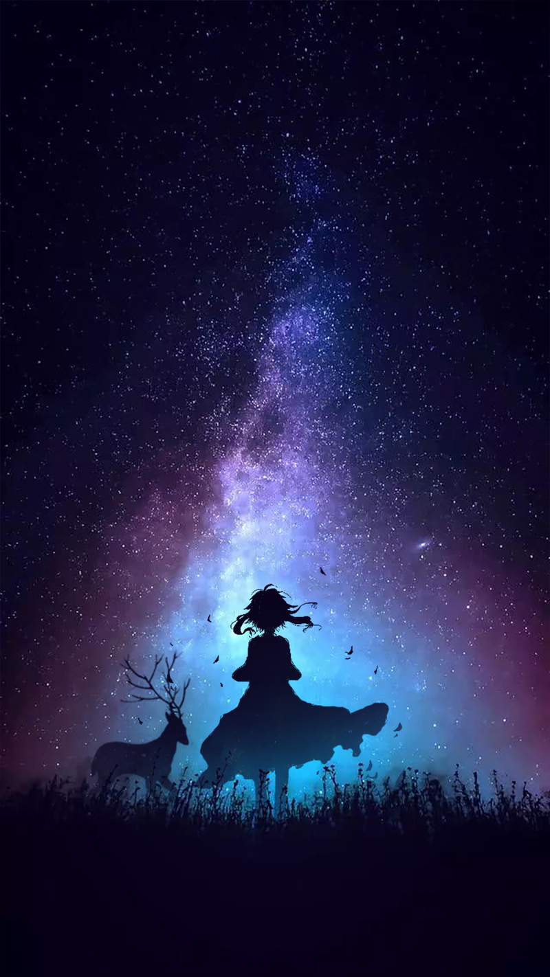 星空鹿影与人物剪影，高清JPG与文艺清新PSD设计素材下载