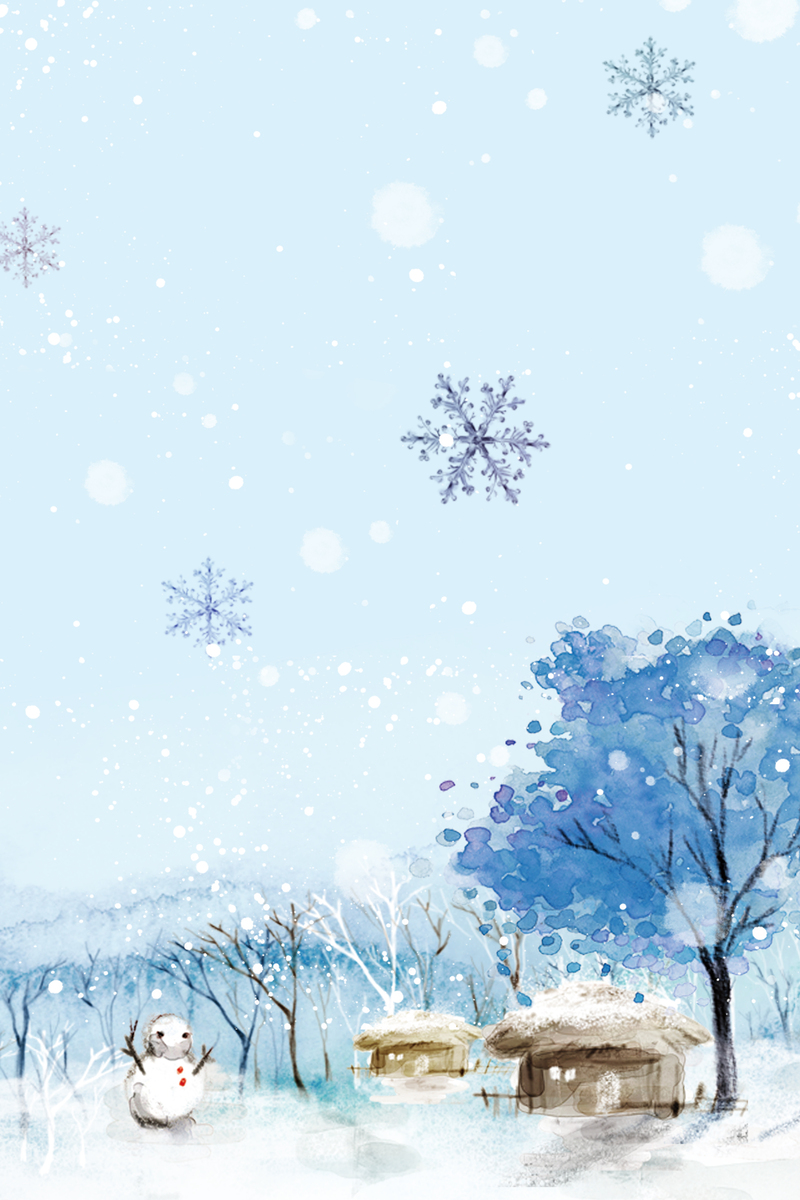 立冬节气海报素材，彩绘梦幻清新雪景，高清JPG/PSD格式下载
