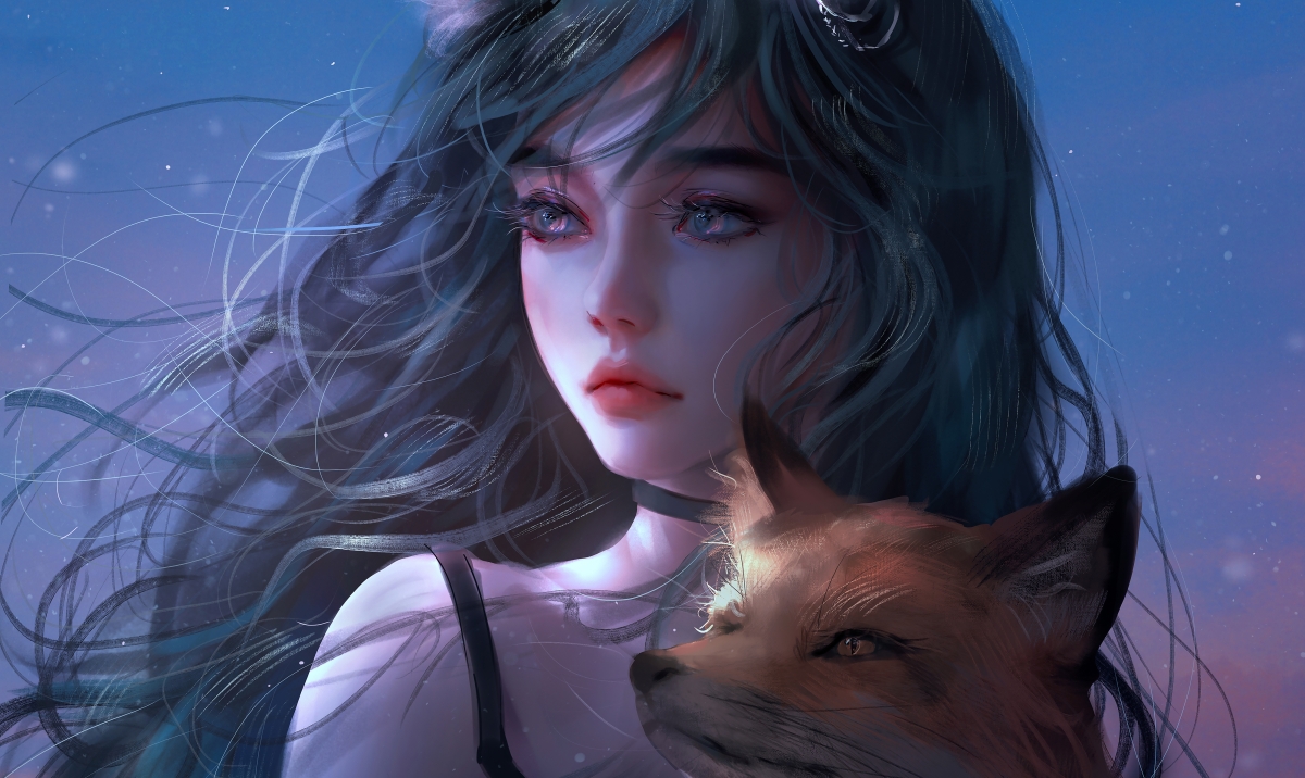 少女长发飘逸，狐狸女孩唯美入画，厚涂4K高清动漫壁纸惊艳下载