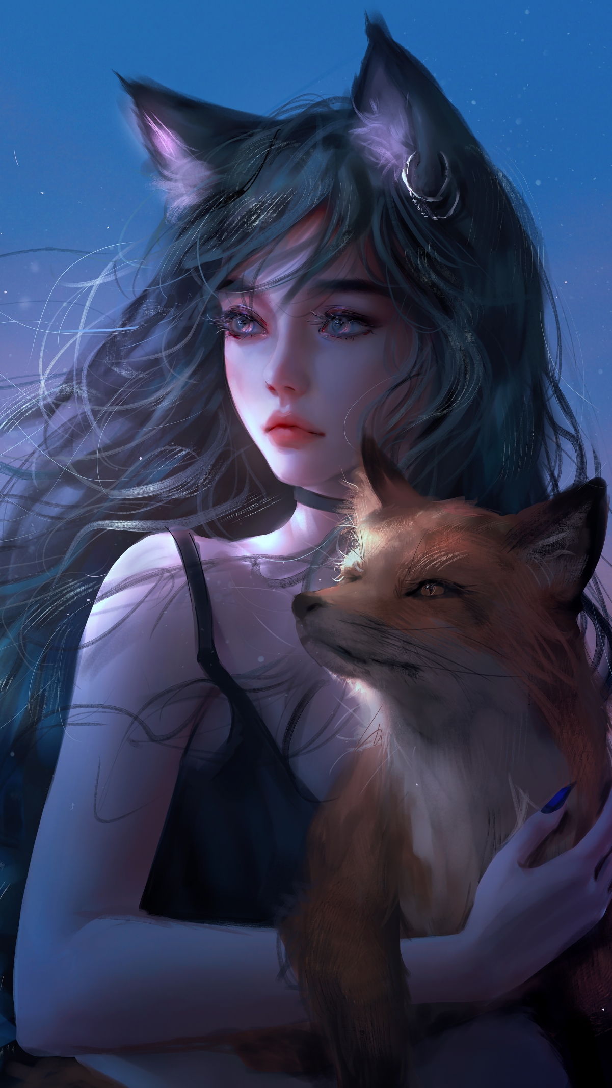 女孩与狐狸梦幻4K超高清手机壁纸，2160x3840分辨率，唯美下载