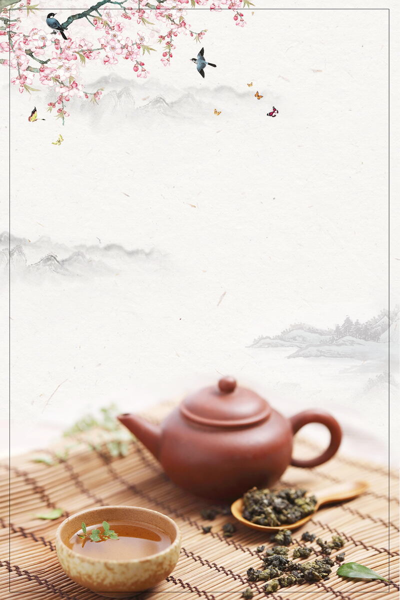 中国茶韵清新简约海报背景，高清JPG与文艺PSD设计素材下载