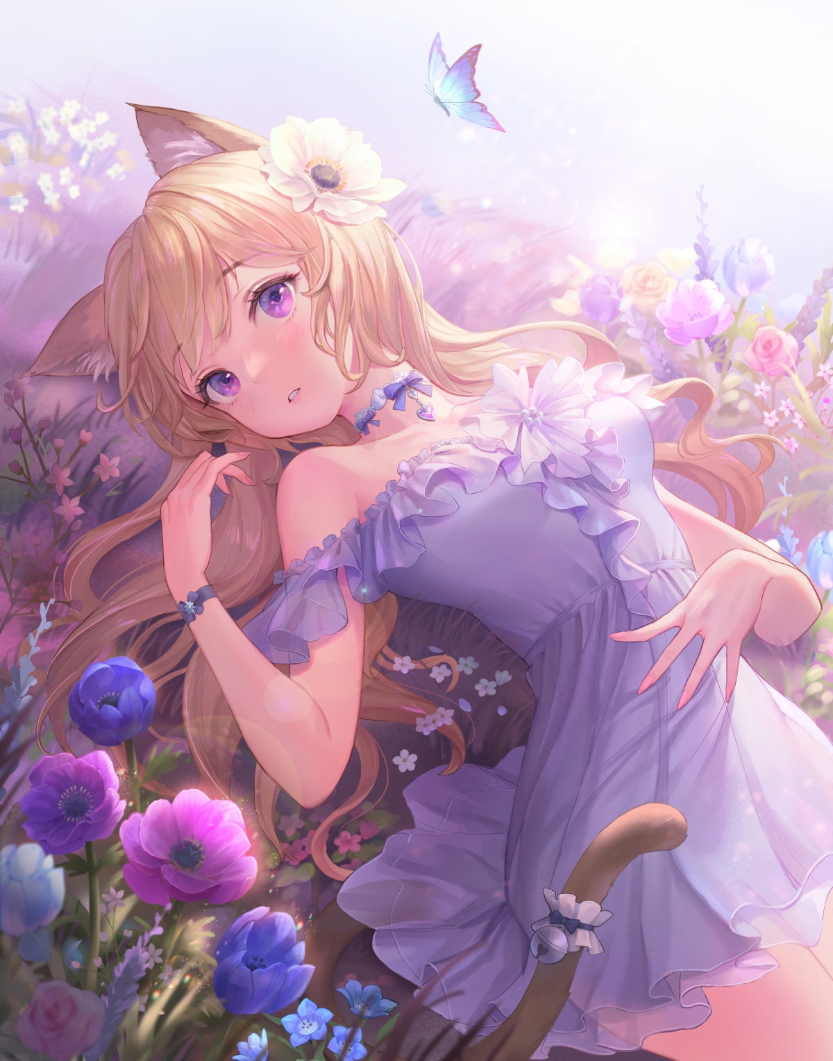 紫梦女孩花间蝶舞，唯美高清4K动漫壁纸，4000x5093超清下载
