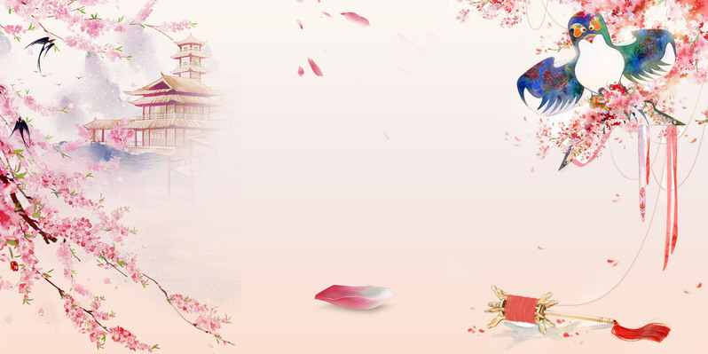 浪漫七夕桃花展板背景，唯美高清JPG/PSD设计素材下载