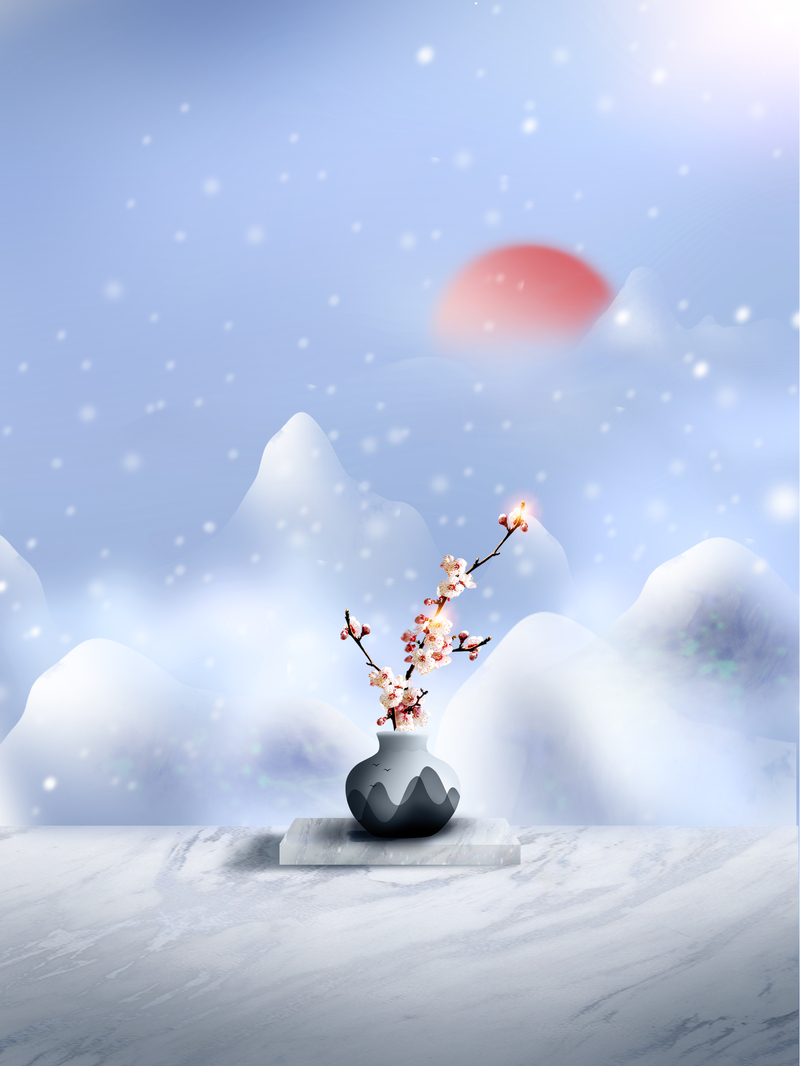 冬季简约梅花插花背景图，高清JPG+文艺清新PSD设计素材下载