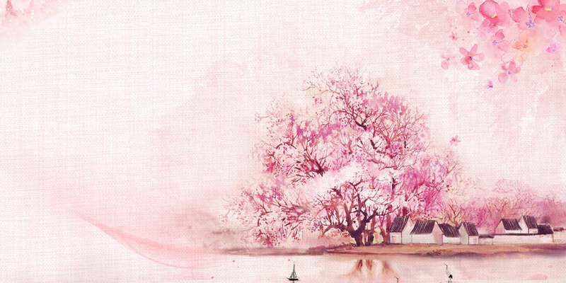 粉色桃花节春游海报背景，高清棉麻质感JPG/PSD设计素材下载