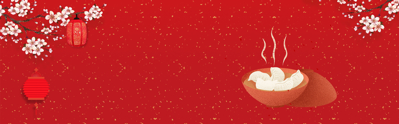 除夕饺子电商Banner，卡通手绘风格，红色扁平设计，JPG/PSD格式下载
