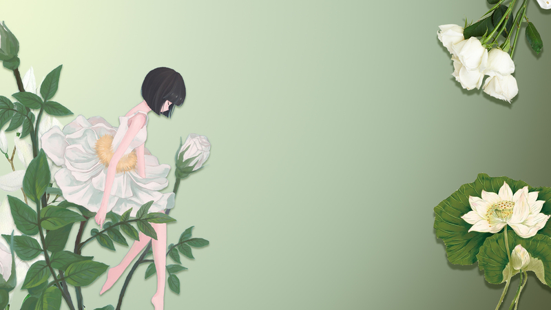 小女孩绿色背景图，文艺清新JPG/PSD素材，高清下载