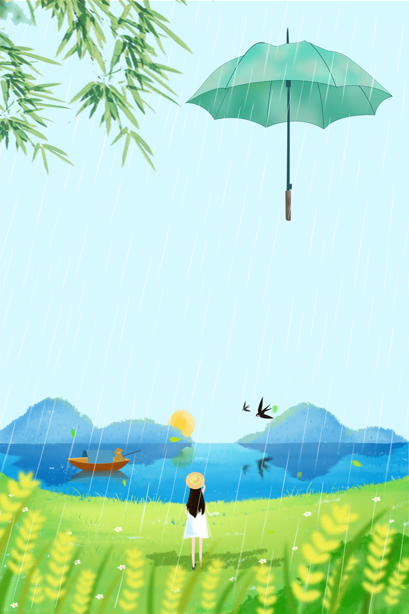 谷雨节气插画海报，高清JPG/PSD素材，卡通手绘风格下载
