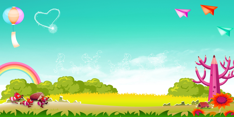 儿童插画，彩虹草地背景Banner，高清JPG，卡通手绘设计素材下载