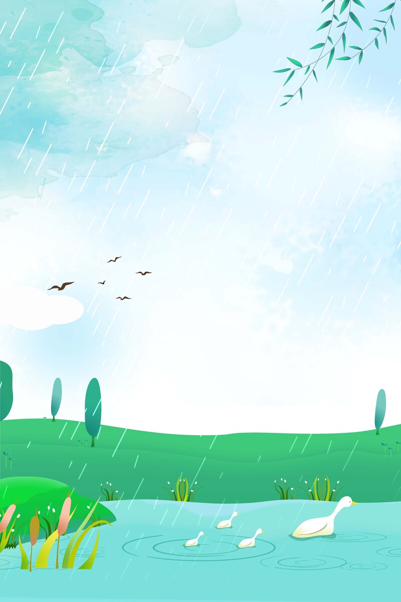 手绘清新雨水节气海报，JPG/PSD素材，卡通手绘风格，免费下载