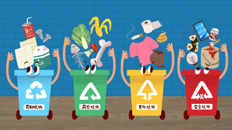 垃圾分类助力行动，精美JPG卡通/手绘图片素材免费下载