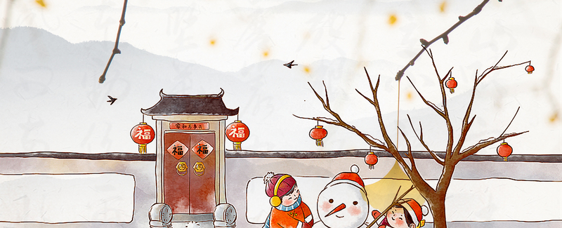 立冬童趣堆雪人，清新白色卡通banner，JPG/PSD素材下载