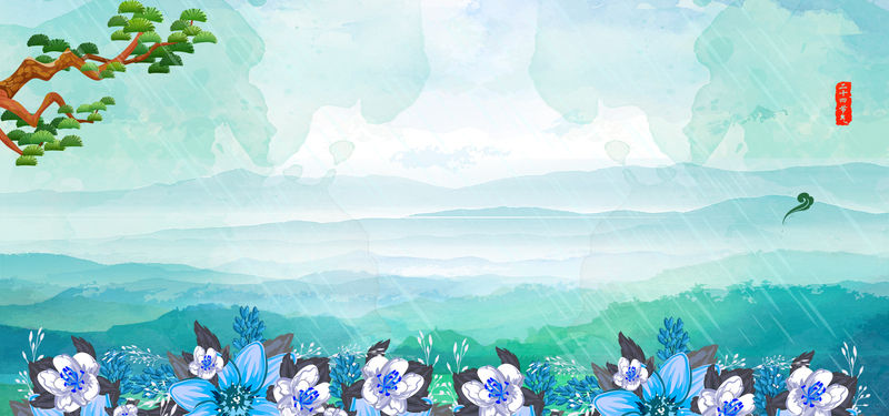 清明节手绘绿色水彩海报，高清JPG/PSD卡通手绘素材下载