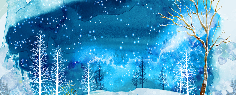 立冬文艺风雪松蓝banner素材，清新JPG/手绘PSD免费下载