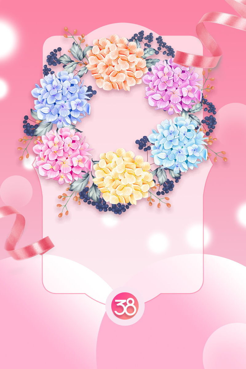 绣球花环手绘背景图，高清JPG+PSD，卡通手绘设计素材下载