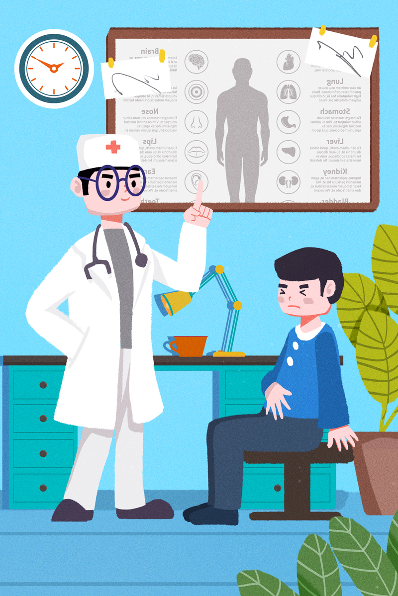 卡通手绘医疗素材，医生检查病情高清JPG/PSD下载
