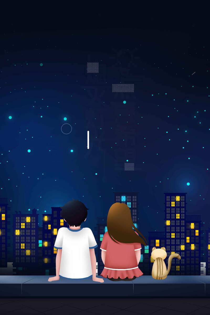 晚安蓝色手绘插画，简约背景JPG/PSD素材高清下载