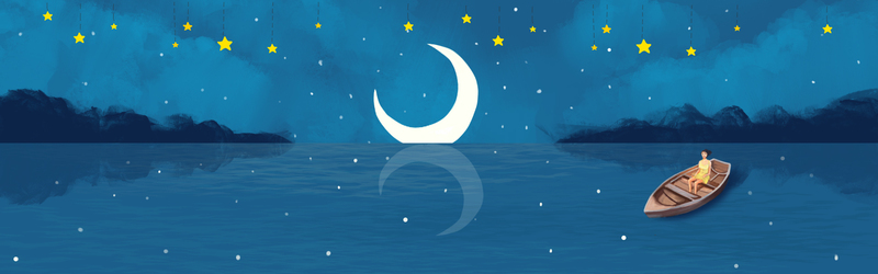 旅游小清新，蓝色五角星Banner，卡通手绘PSD素材下载