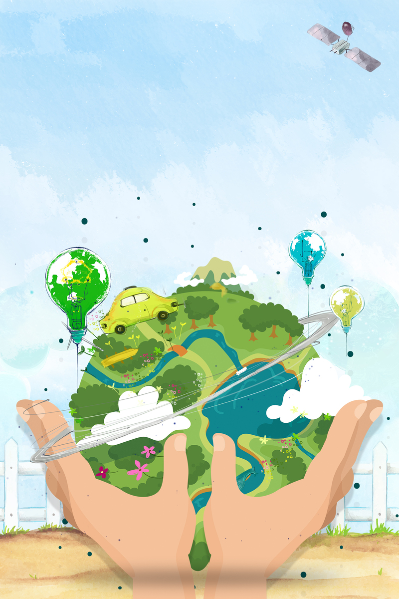 地球保护责任共担，蓝色卡通banner下载，高清JPG/手绘PSD设计素材