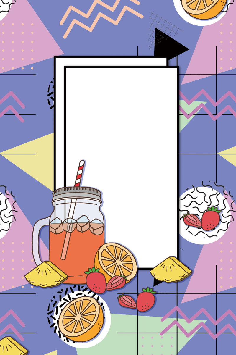 夏季饮品矢量插画海报背景，高清JPG/PSD格式，卡通手绘设计素材下载