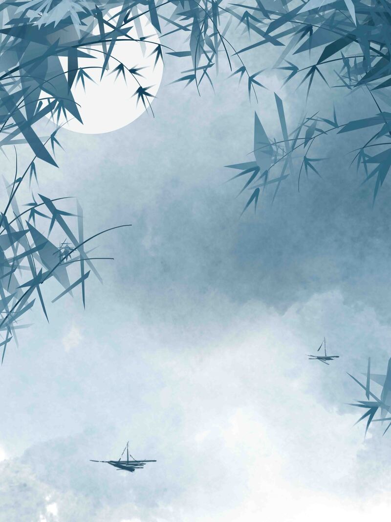 秋日竹韵书法水彩，国风手绘插画，高清JPG/PSD设计素材下载