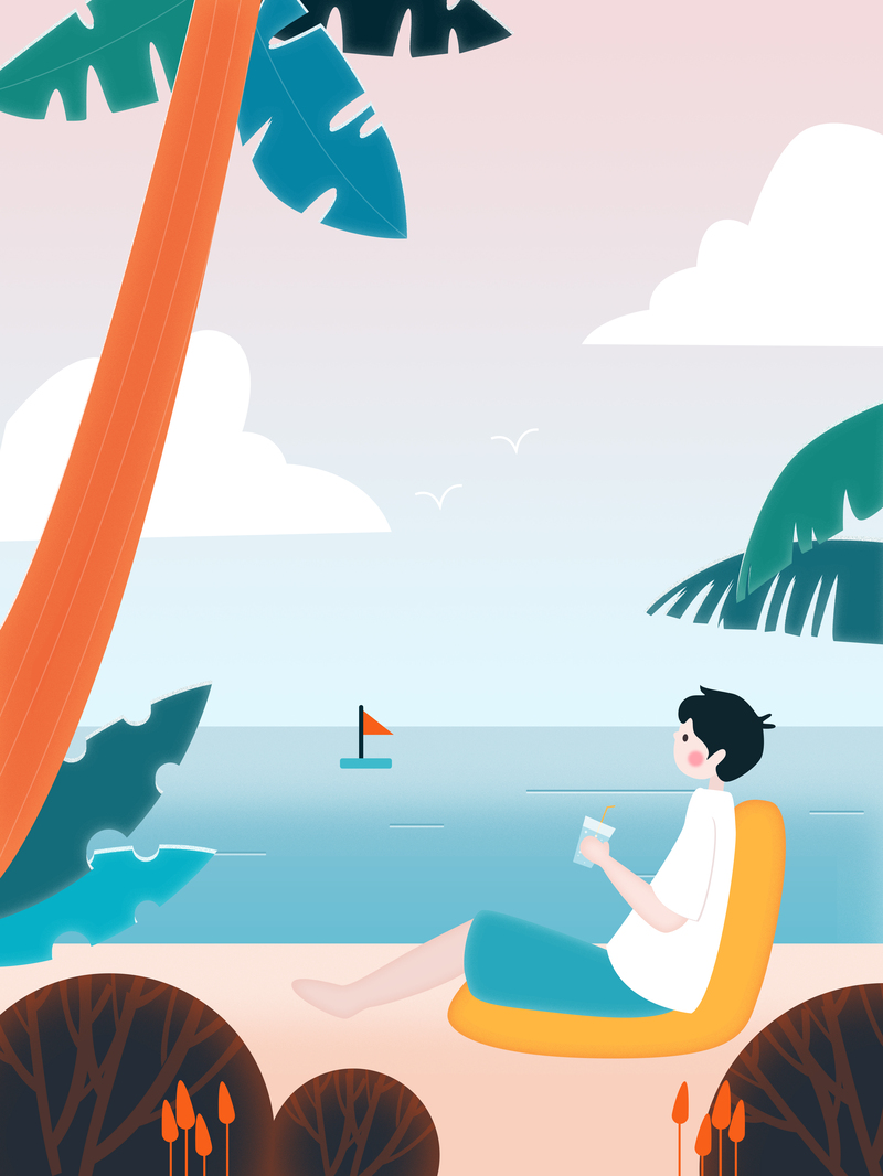 手绘夏日海滩元素，高清JPG与PSD设计素材下载