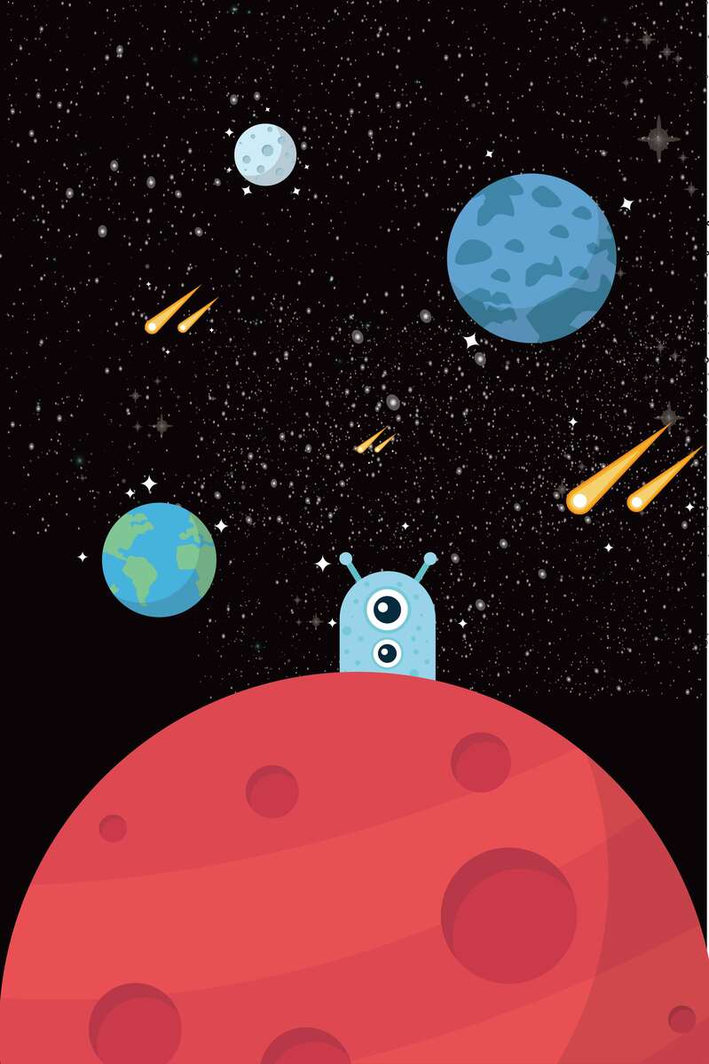 卡通手绘太空宇宙星星地球高清图片，JPG/AI格式设计素材下载
