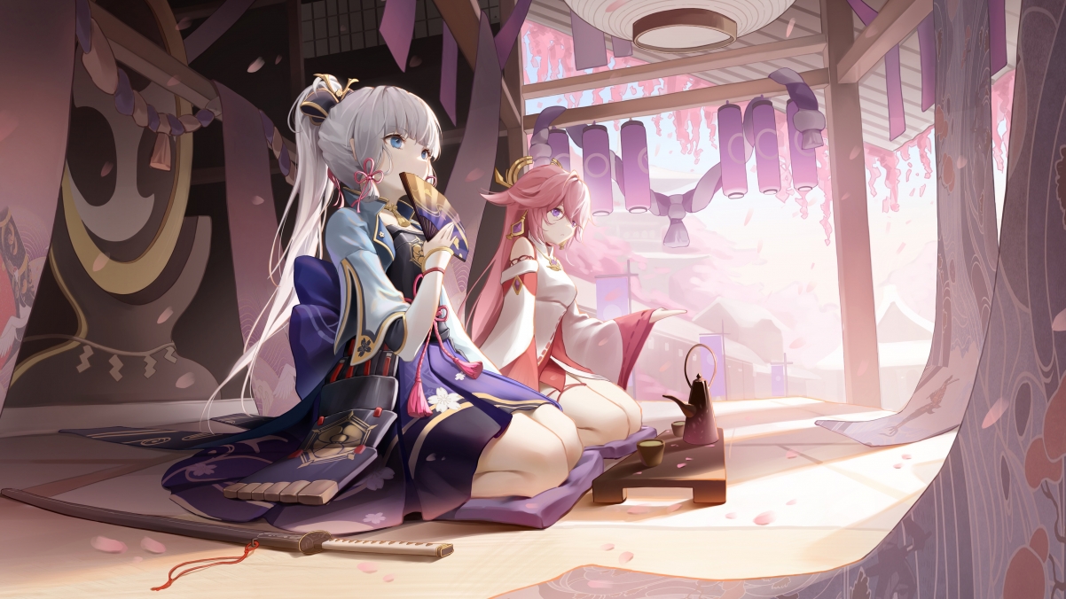 原神神里绫华&八重神子绝美4K动漫壁纸，超清3840x2160分辨率，一键下载！