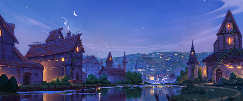 卡通夜色动画背景，高清JPG素材，手绘风格，免费下载