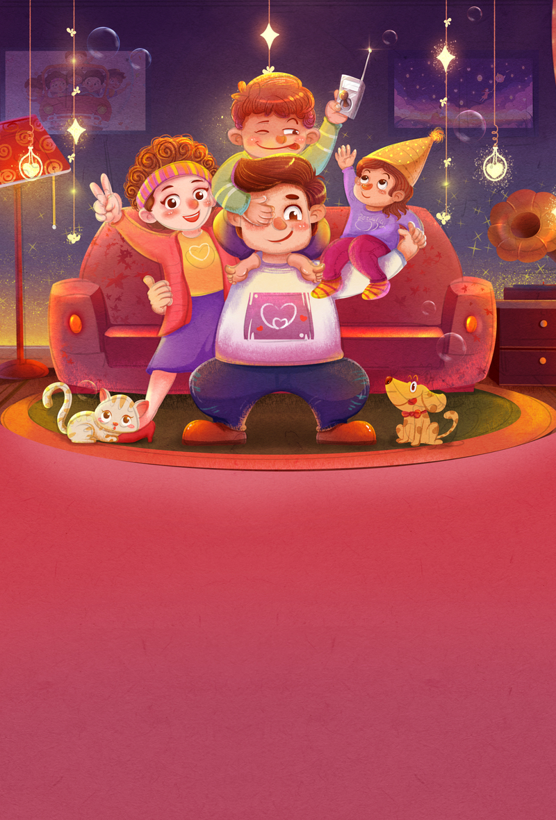 一家人跨年背景图，高清JPG+卡通手绘PSD设计素材下载
