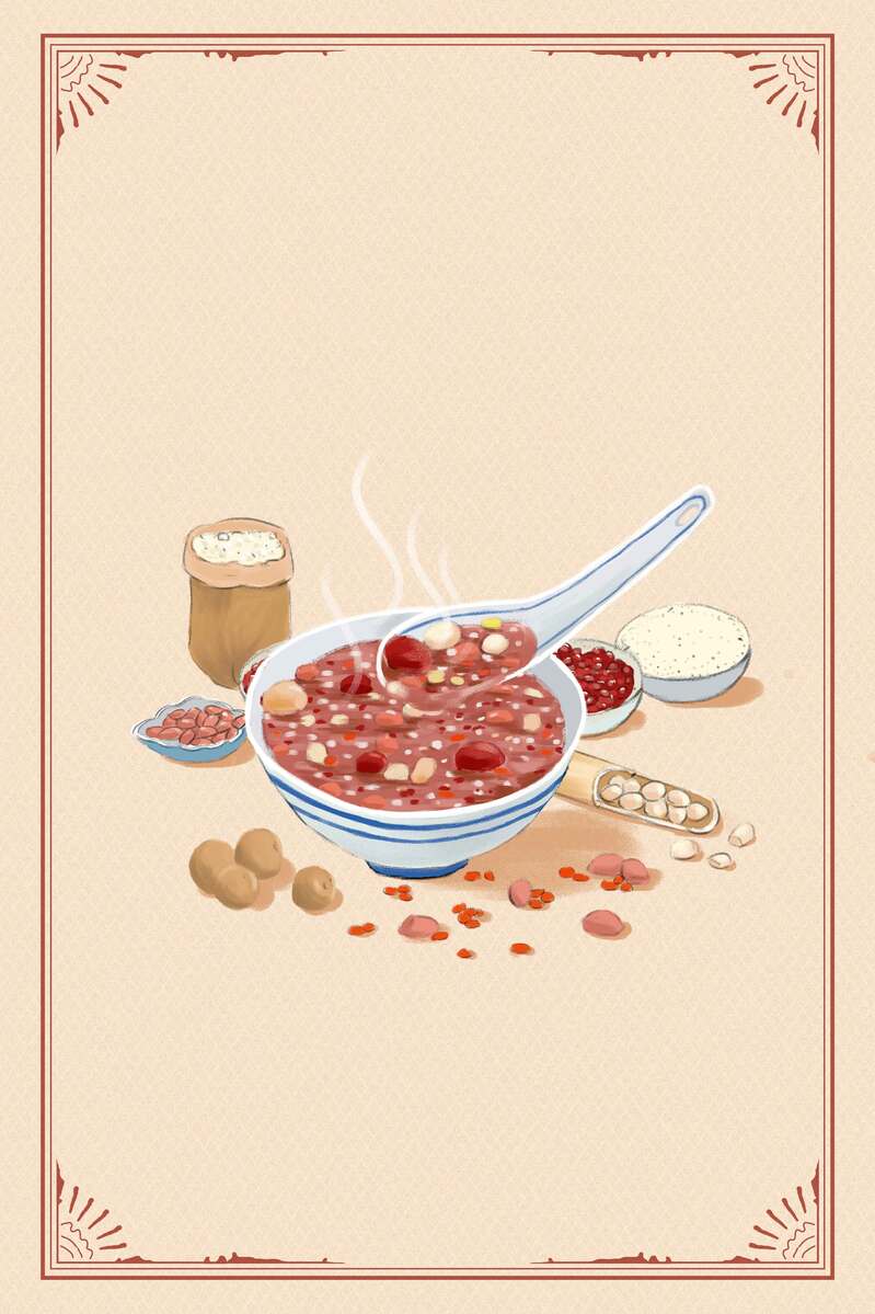 腊八节手绘插画，米色简约商业配图，高清JPG/PSD下载