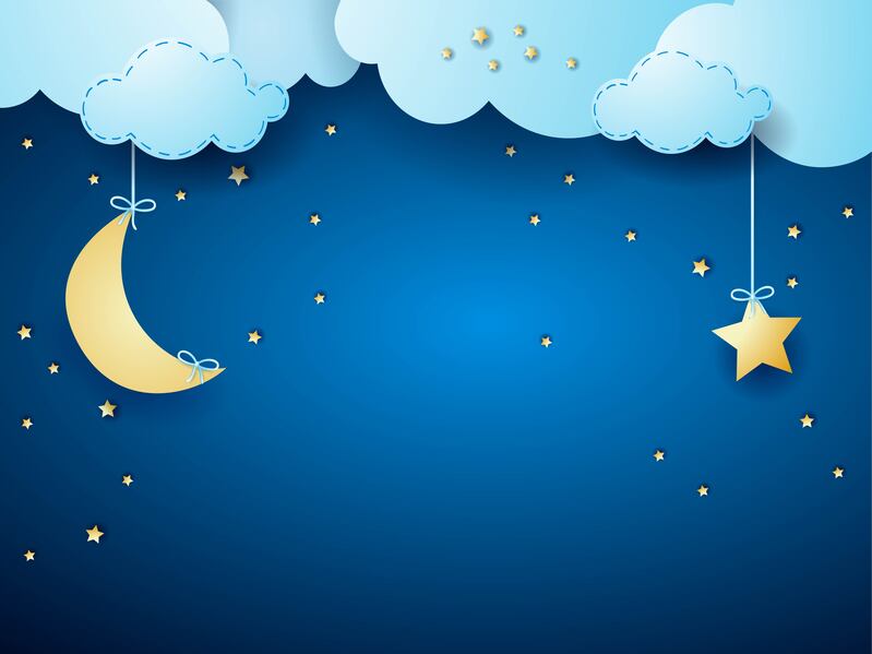 矢量蓝色卡通月夜云层背景图，儿童画高清JPG/手绘AI素材下载