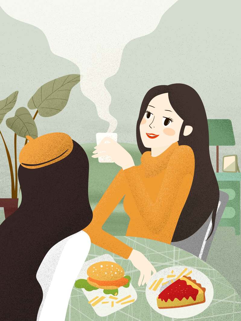 温馨聚会，畅谈原创插画，高清JPG与手绘PSD素材免费下载
