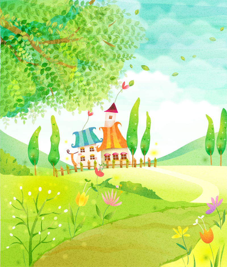 森林童话，唯美树木花草插画，高清JPG/AI格式素材下载