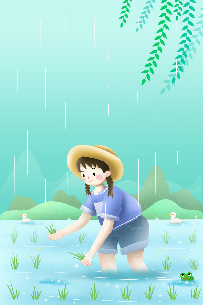 谷雨时节百谷生，精选卡通手绘JPG/PSD背景图，高清设计素材下载