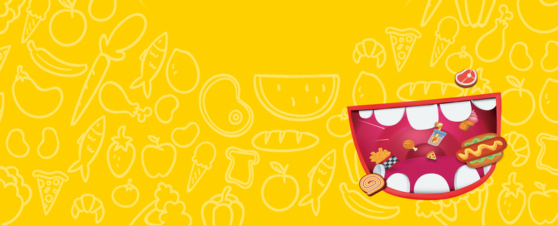 卡通手绘美食banner，黄色系高清JPG/PSD设计素材下载