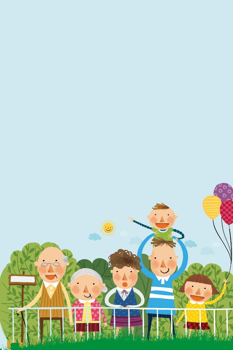 手绘卡通家庭孝顺老人，高清JPG与PSD设计素材免费下载