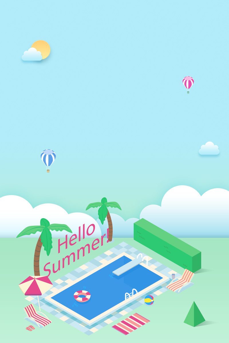 夏日立夏节气，热气球白云椰子树美景，高清JPG/PSD设计素材下载