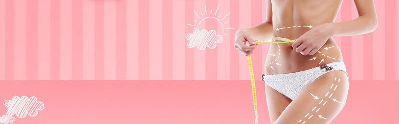 粉色减肥卡通手绘Banner，苗条曲线设计素材，高清JPG/PSD下载