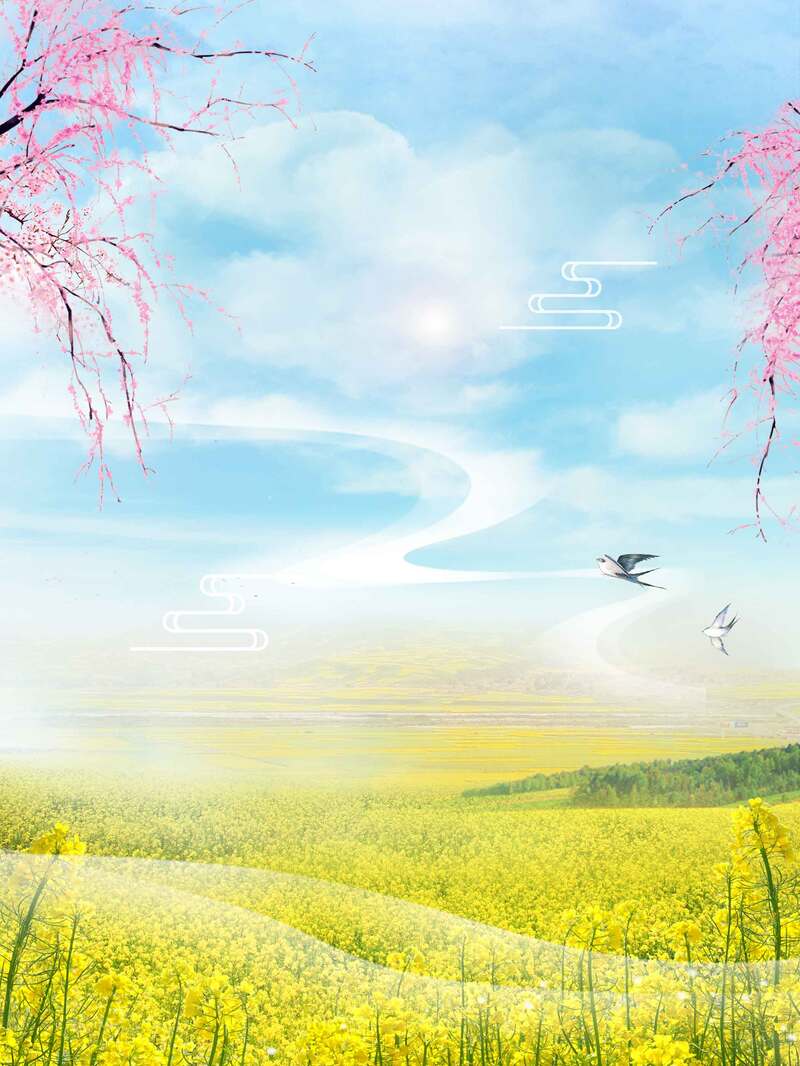 清新春日，油菜花插画美图，卡通手绘PSD设计素材下载