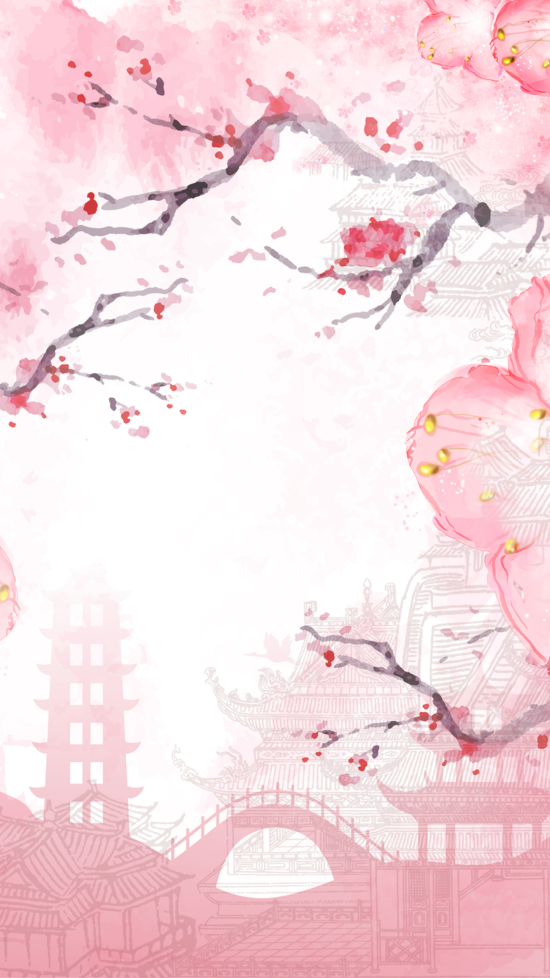 手绘24节气春分海报，粉色花朵背景，高清JPG/PSD下载