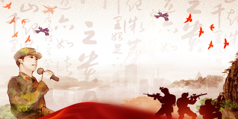 军训仪式展板背景，卡通手绘高清JPG/PSD设计素材下载
