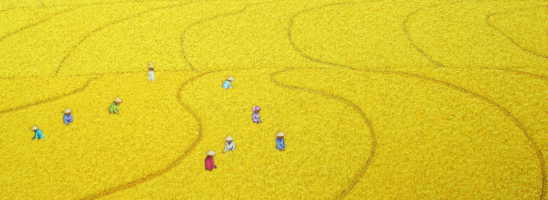 秋季田园稻香油画背景，高清JPG卡通手绘素材下载