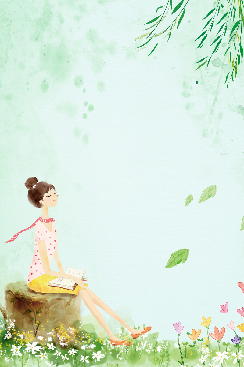 春游踏青唯美海报，卡通手绘JPG/PSD素材高清下载