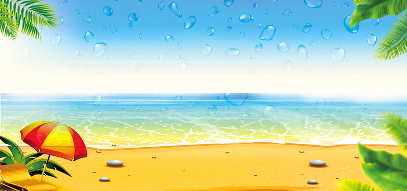 蓝天夏促，海滩背景高清JPG与手绘PSD设计素材下载