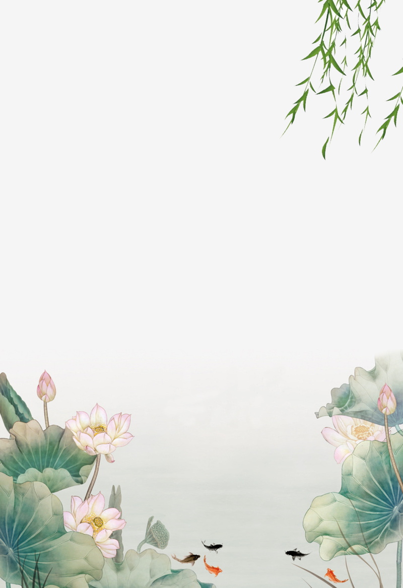 中国风夏至荷花插画，高清JPG+PSD设计素材，手绘卡通风格