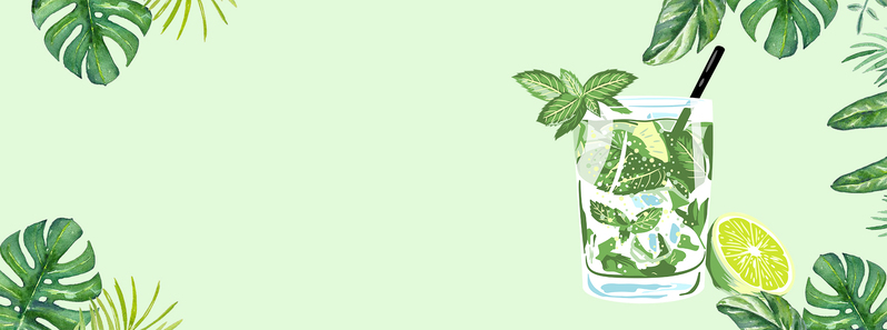 夏日果茶手绘清新图，绿色背景JPG/PSD设计素材下载