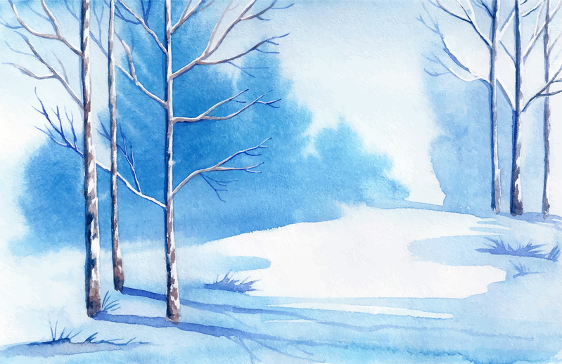 高清冬季雪景插画，广告背景JPG，卡通手绘AI素材下载